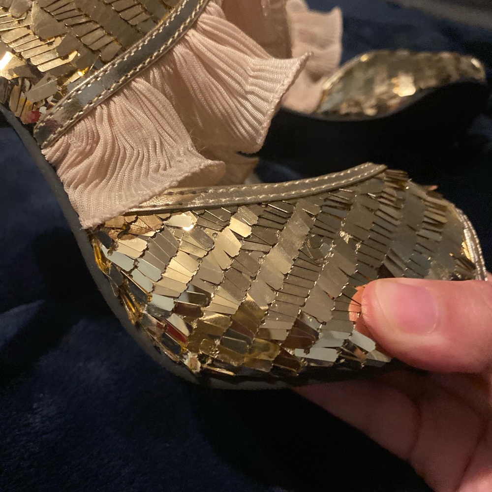 Wild Rose Gold Ruffle Peep Toe Heels - Picture 6 of 7